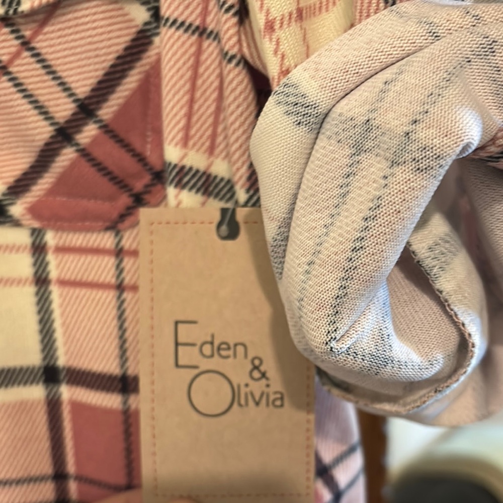 Pink Plaid Button-Up Maternity Shirt - Picture 3 of 4